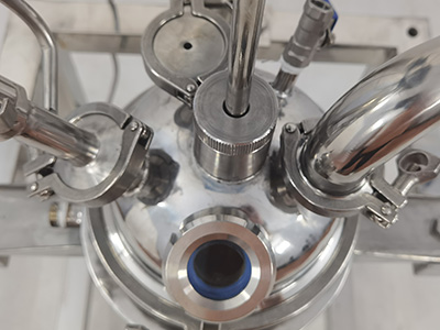 Reator pequeno de aço inoxidável revestido 2L detalhe - Tampa da chaleira de reação multiboca, o número de bocas da chaleira pode ser personalizado e o design de boca grande é fácil de limpar.